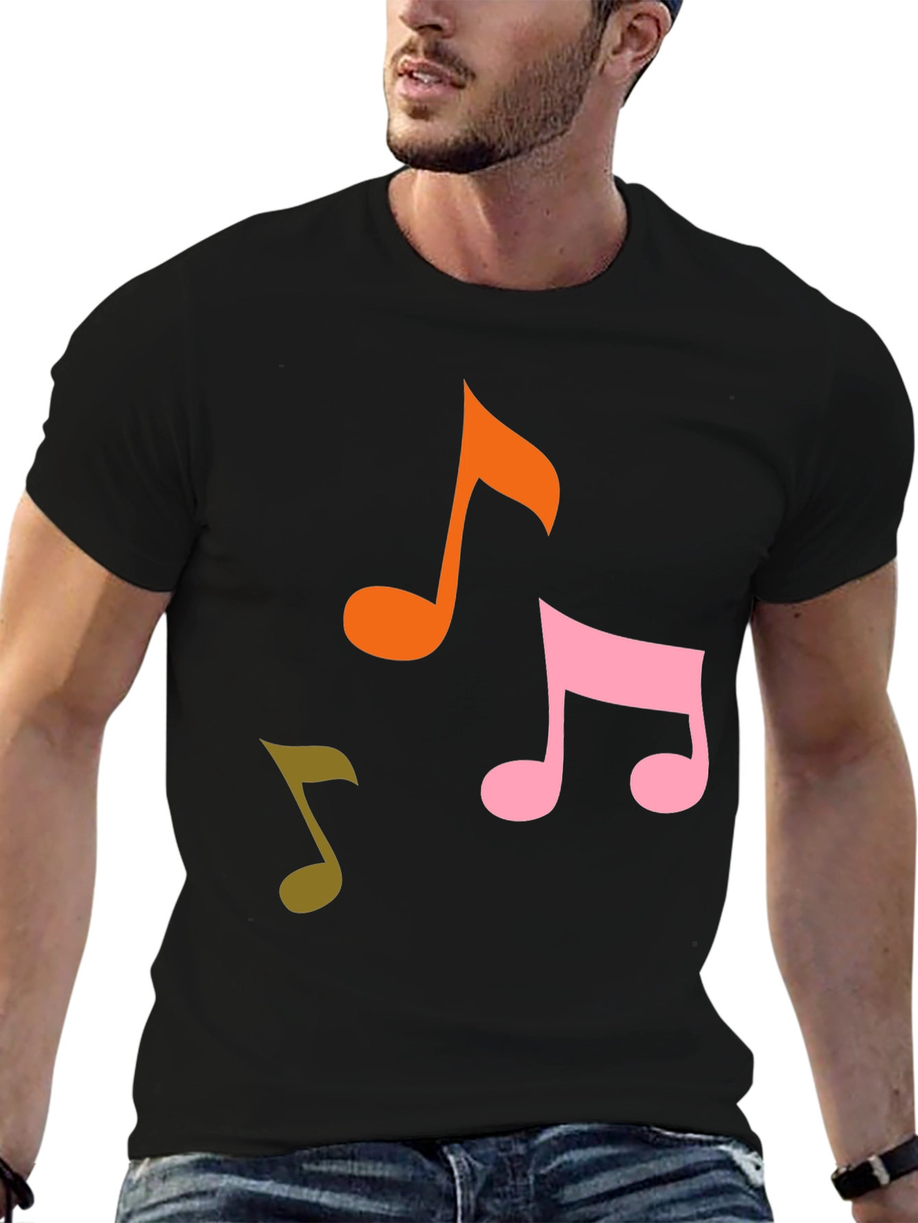 Musical Notes Graphic Tee - Black Cotton T-Shirt