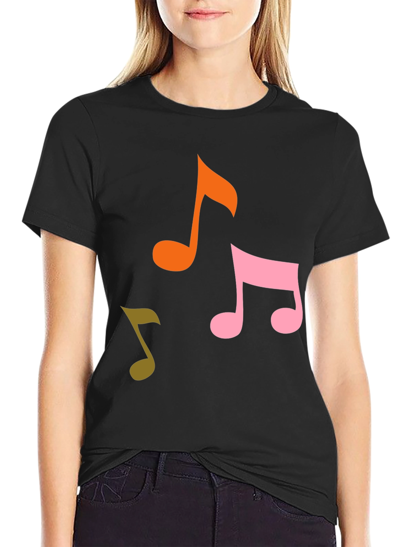 Musical Notes Graphic Tee - Black Cotton T-Shirt