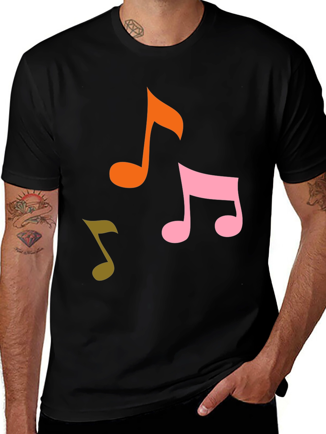 Musical Notes Graphic Tee - Black Cotton T-Shirt