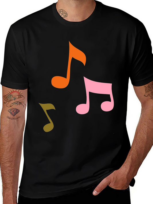 Musical Notes Graphic Tee - Black Cotton T-Shirt