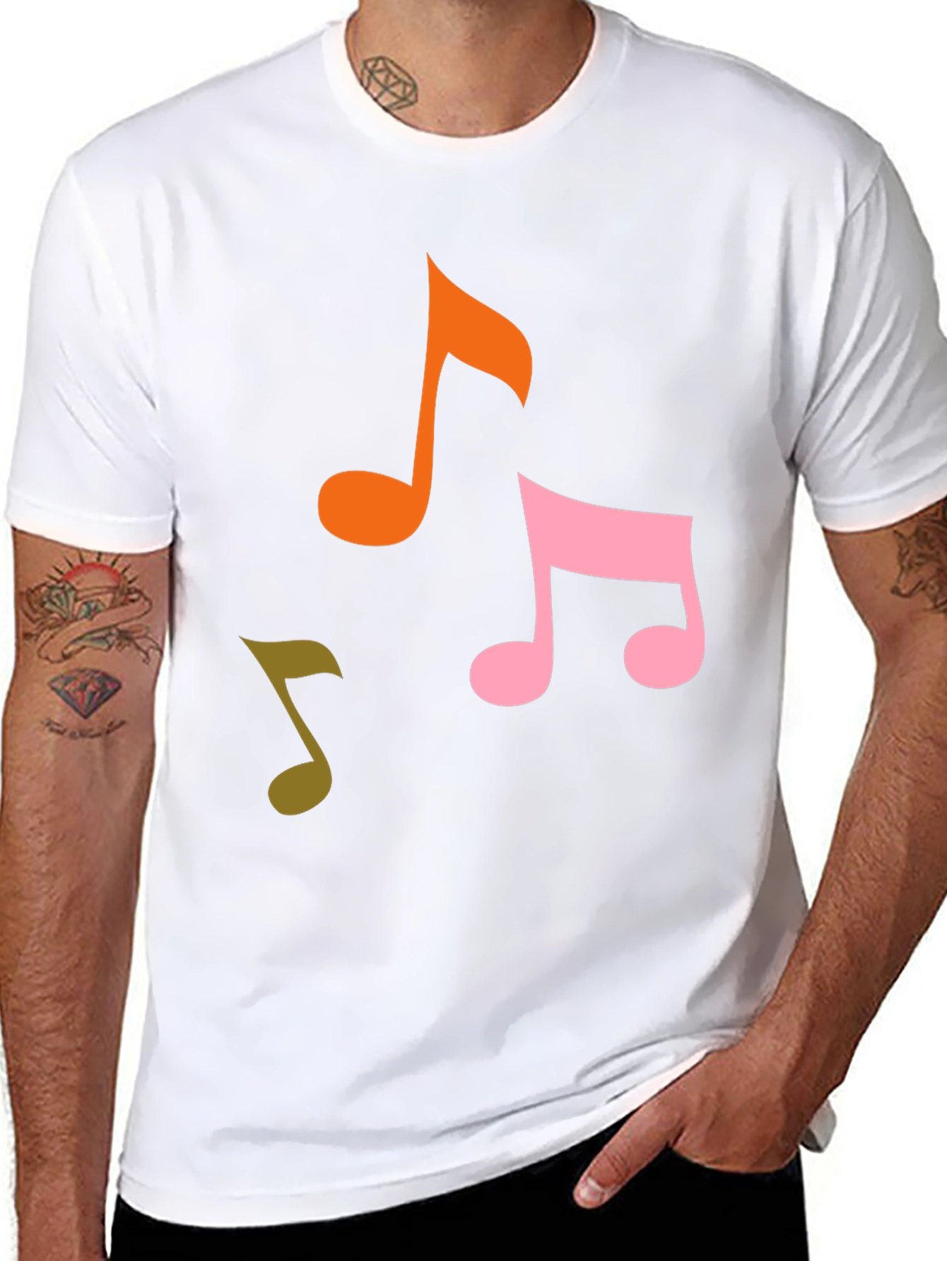 Musical Notes Graphic Tee - Black Cotton T-Shirt