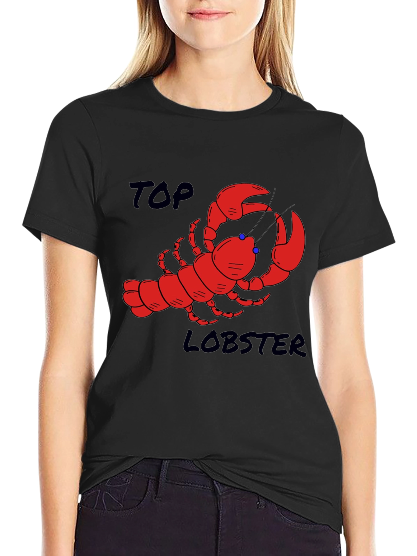 Top Lobster Graphic Tee - Black Cotton T-Shirt