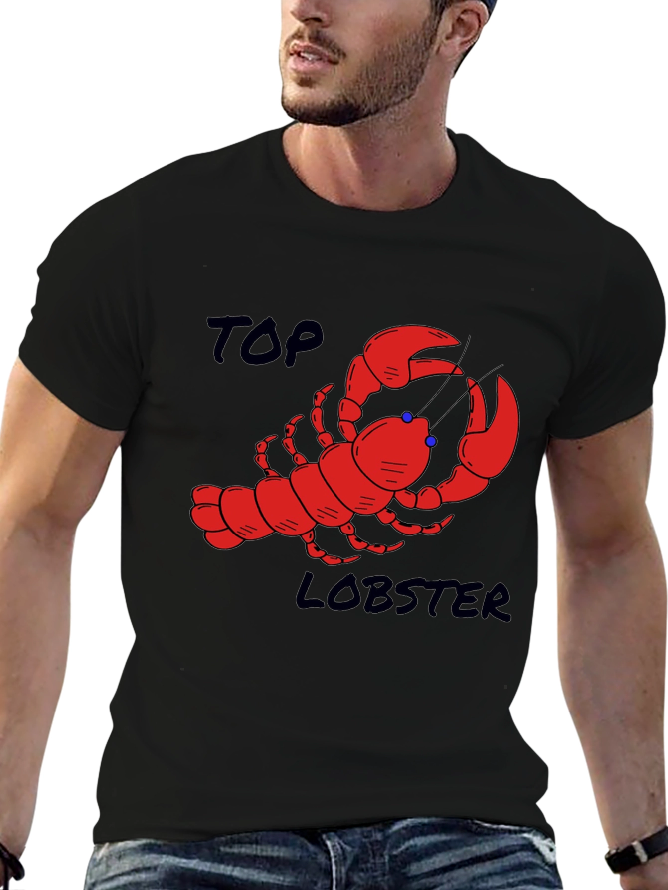 Top Lobster Graphic Tee - Black Cotton T-Shirt