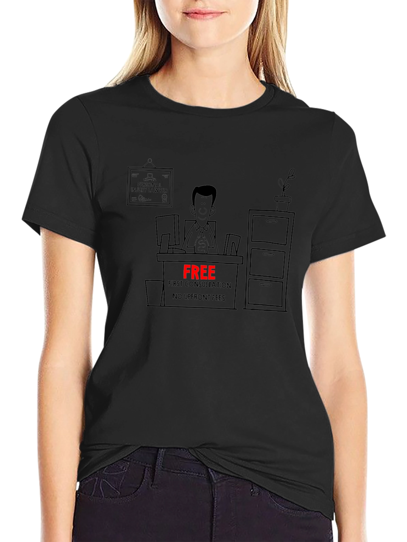 Cartoon Lawyer Free Consultation Black T-Shirt