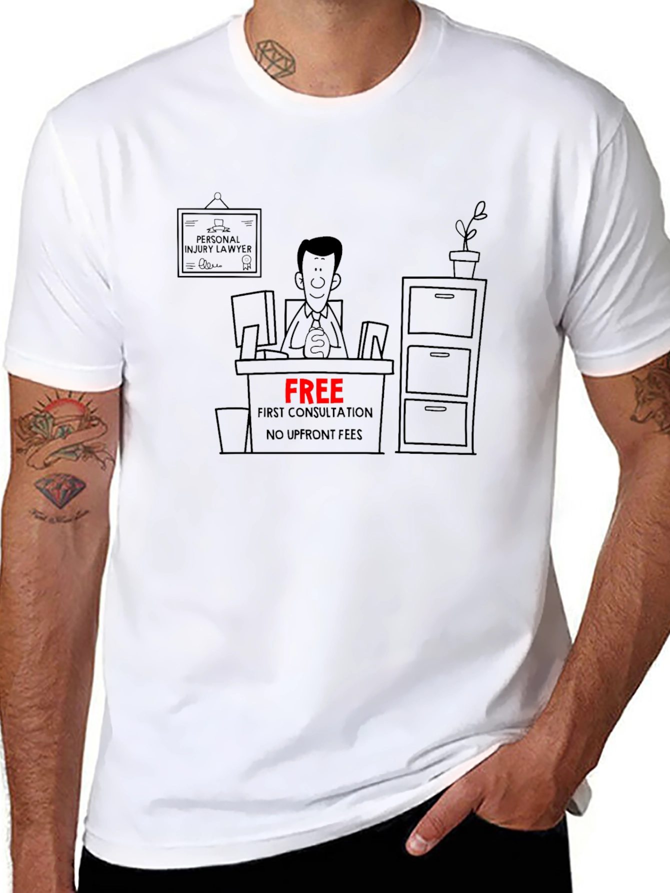 Cartoon Lawyer Free Consultation Black T-Shirt