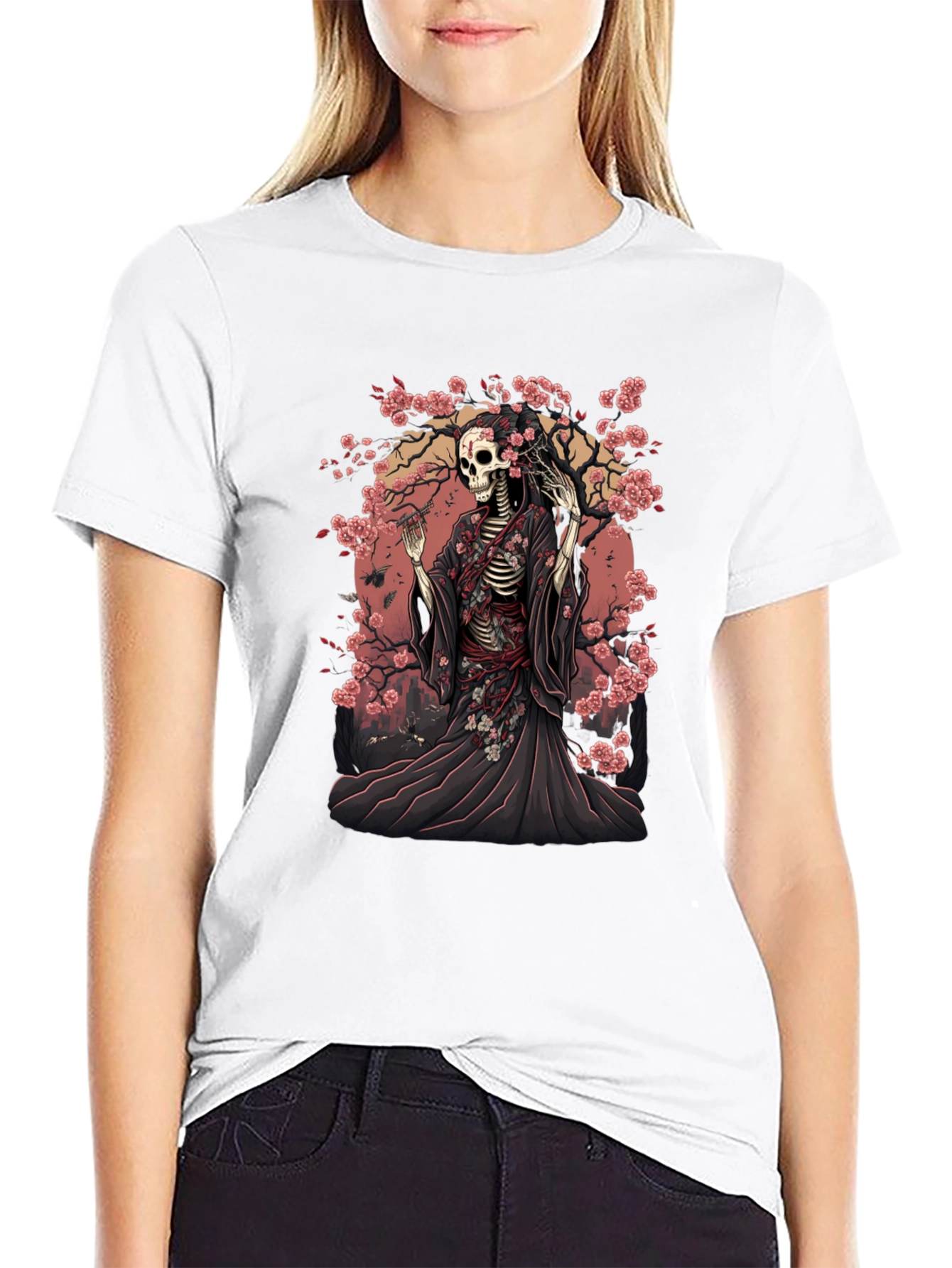 Skeleton Kimono T-Shirt - Floral Death Design
