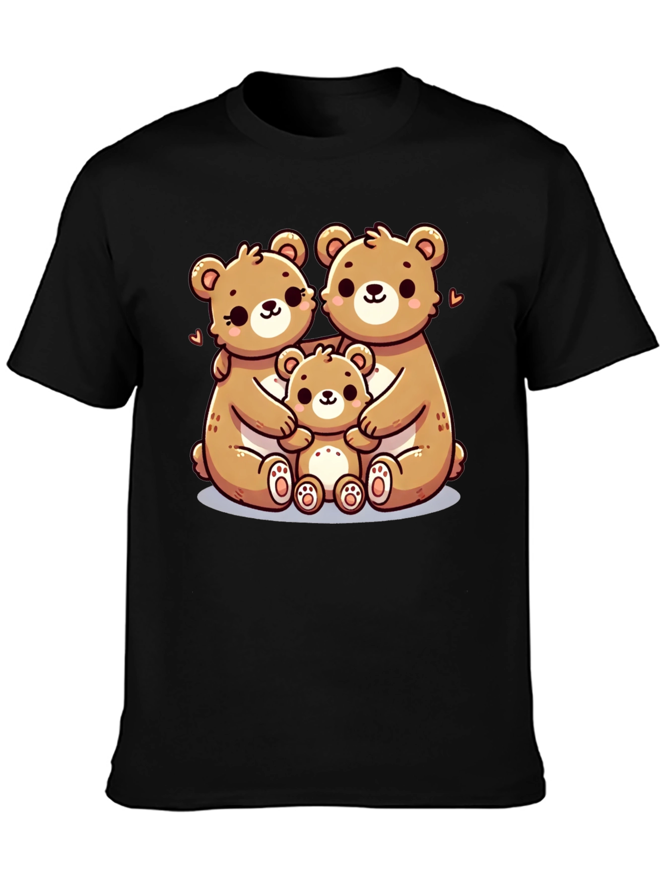 Cute Bear Family Graphic Tee - Black