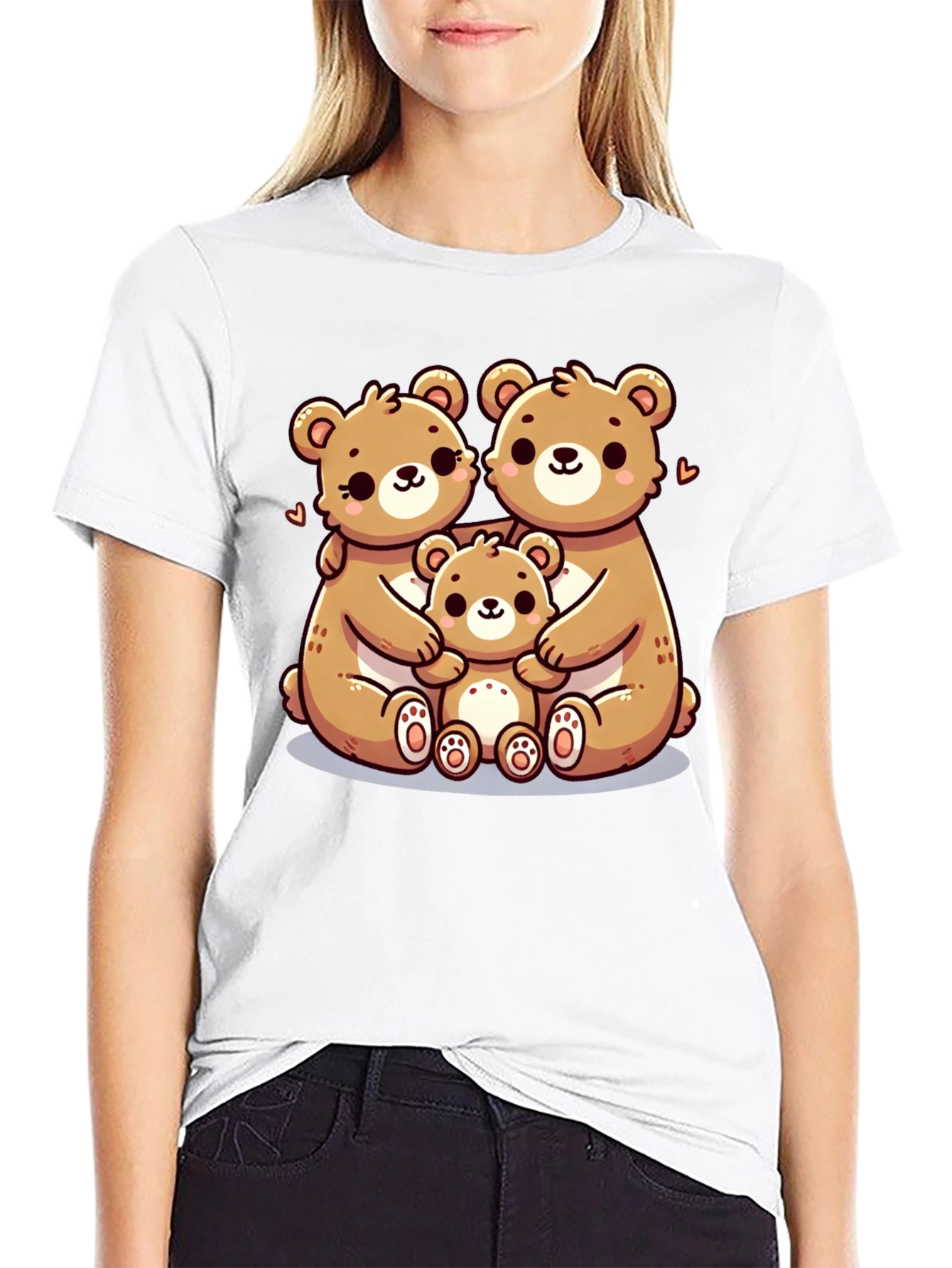 Cute Bear Family Graphic Tee - Black