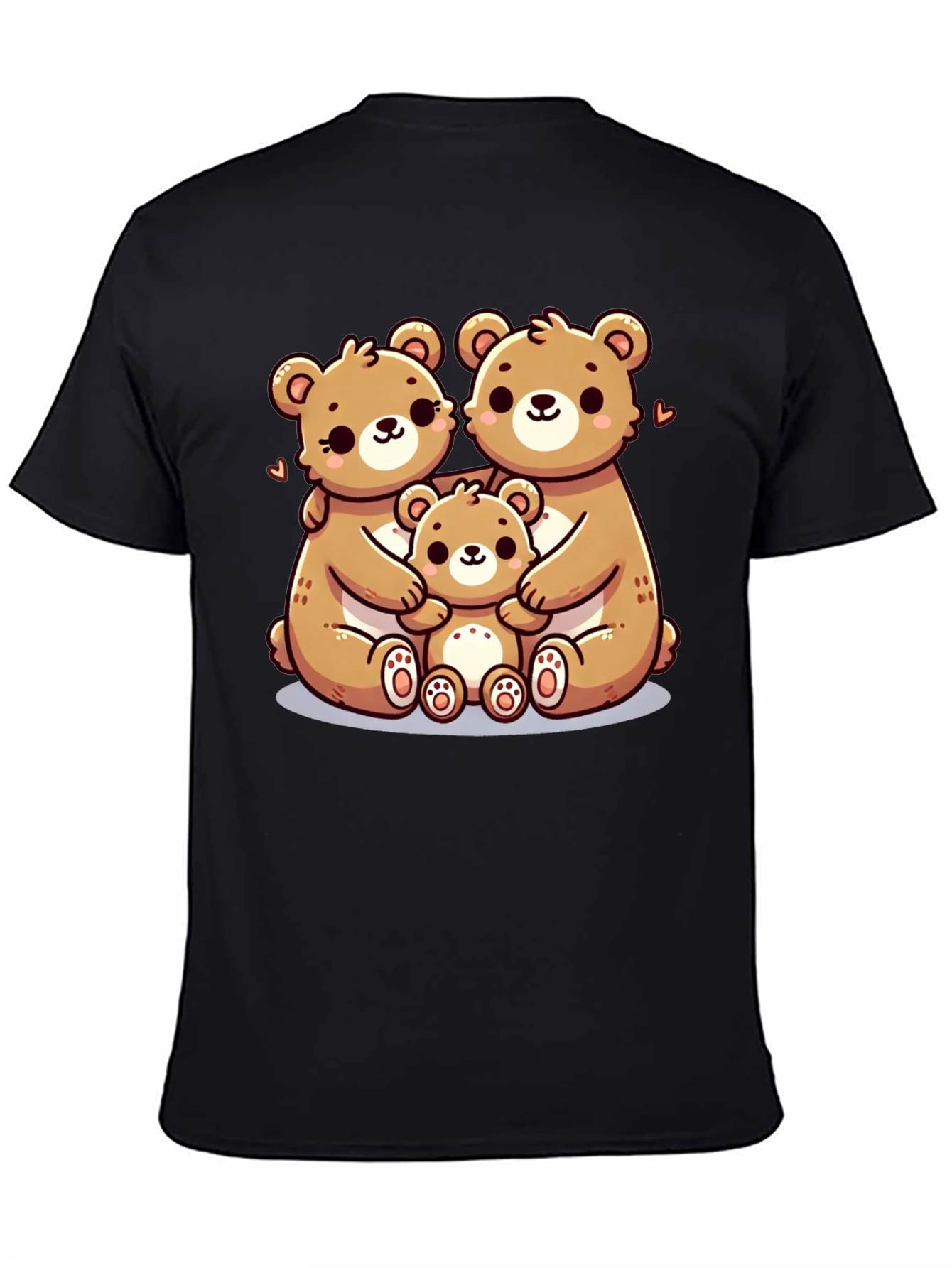 Cute Bear Family Graphic Tee - Black