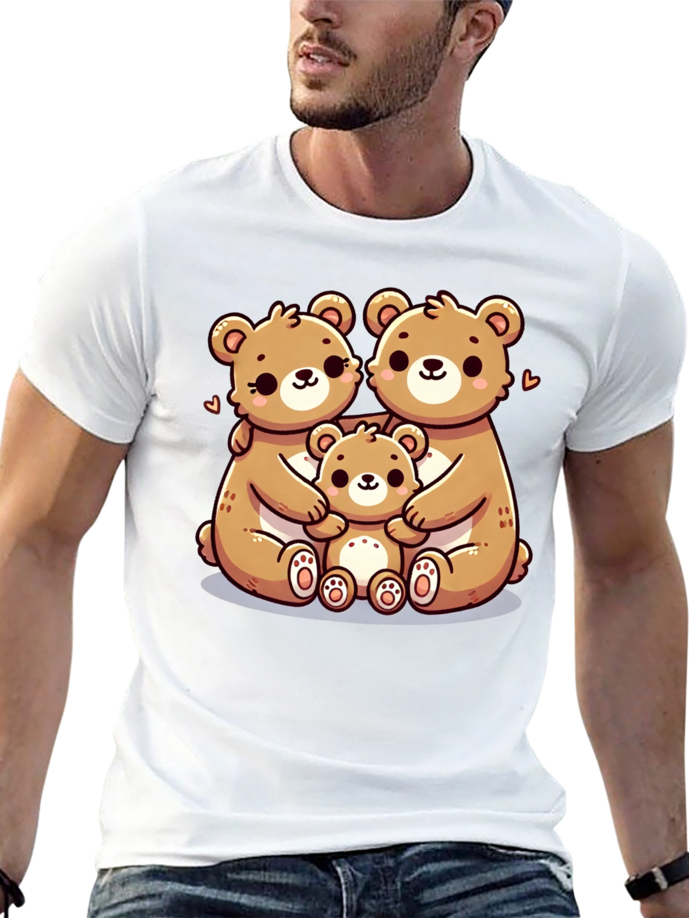 Cute Bear Family Graphic Tee - Black