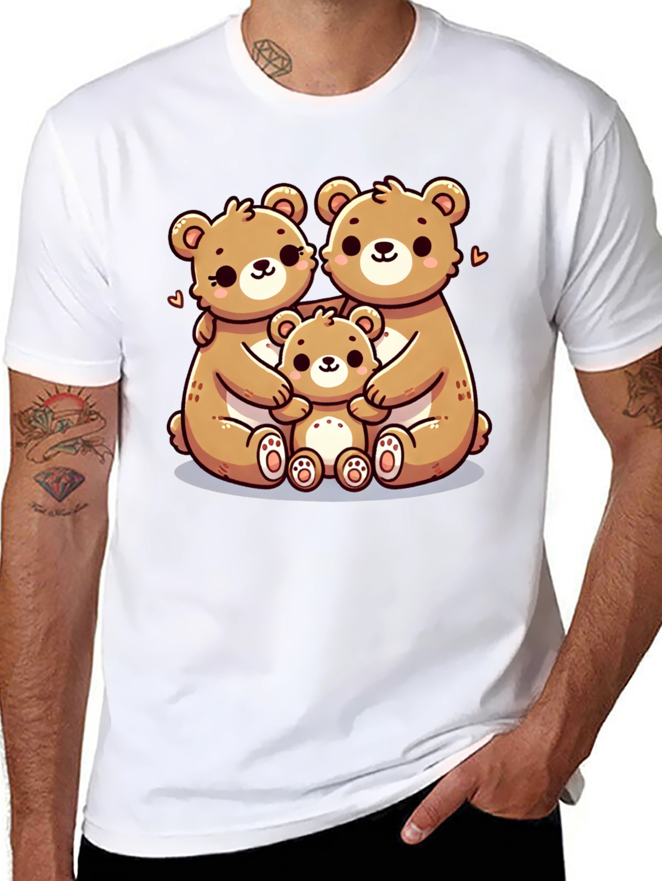 Cute Bear Family Graphic Tee - Black